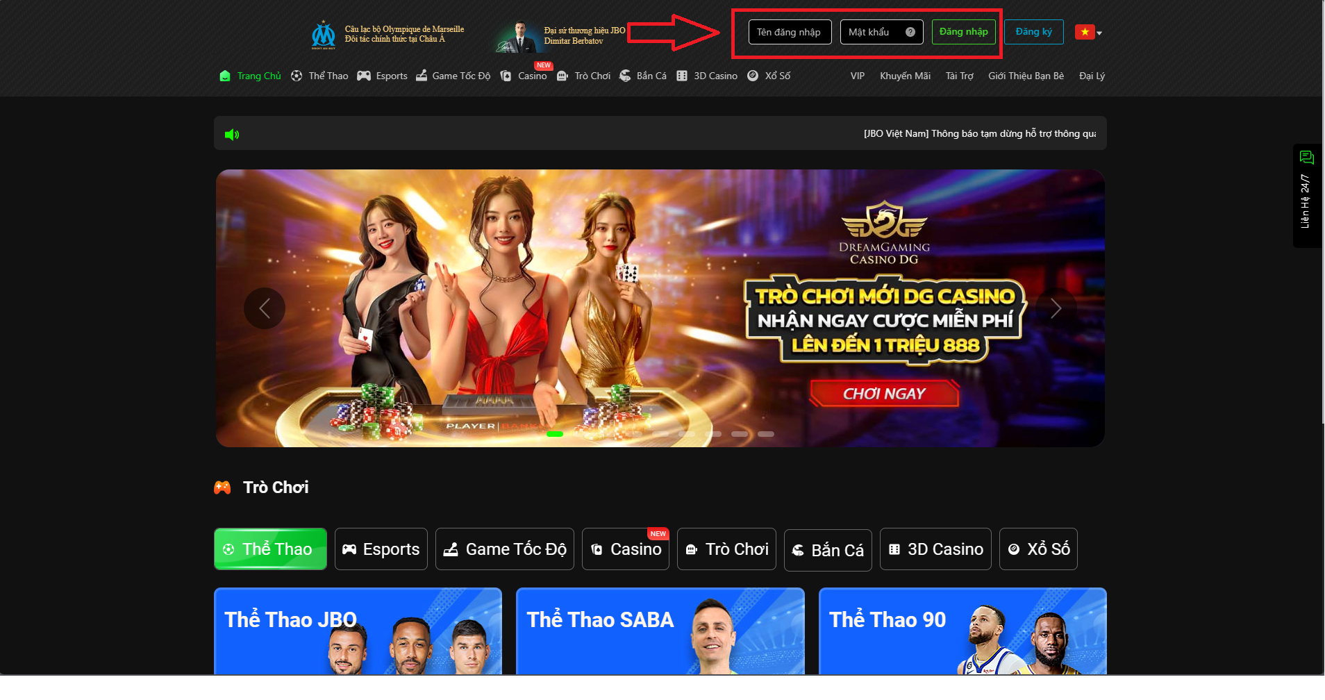 Đăng nhập đơn giản cho mọi người chơi JBO