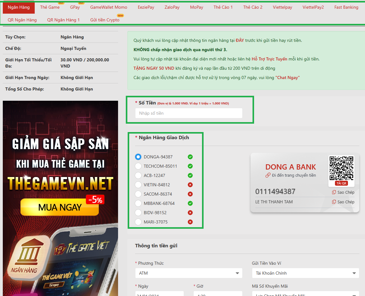 Một số lượng lớn các tùy chọn thanh toán cho khoản tiền gửi của bạn